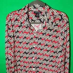 Kenneth Cole NY Men’s Black Red Button Up Long Sleeve GEO Retro Shirt Large